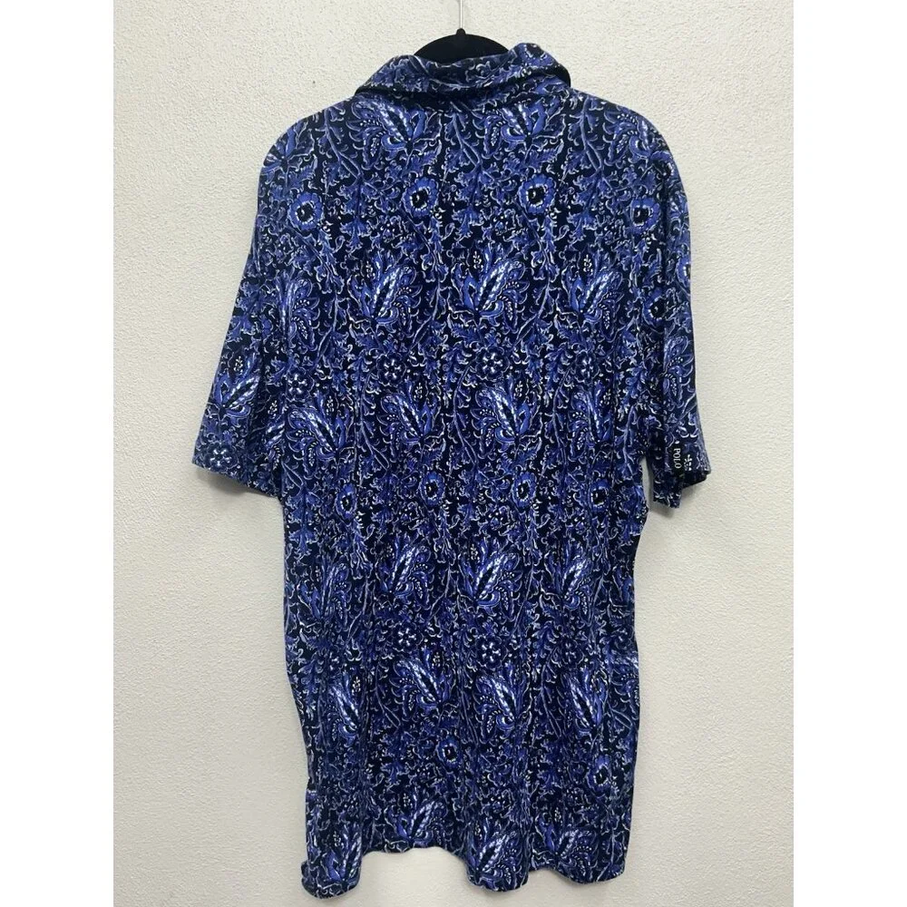 Ralph Lauren Polo Golf Shirt Mens Large Blue Black Floral EUC Preppy Business